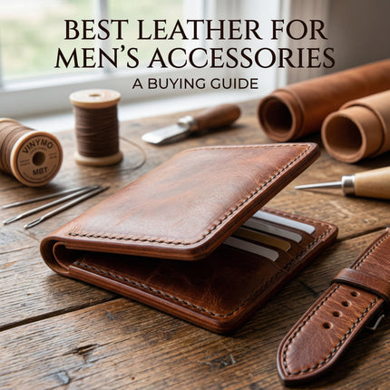A markore Hunza fold wallet and Markore hour line watch strap sitting on a rustic table
