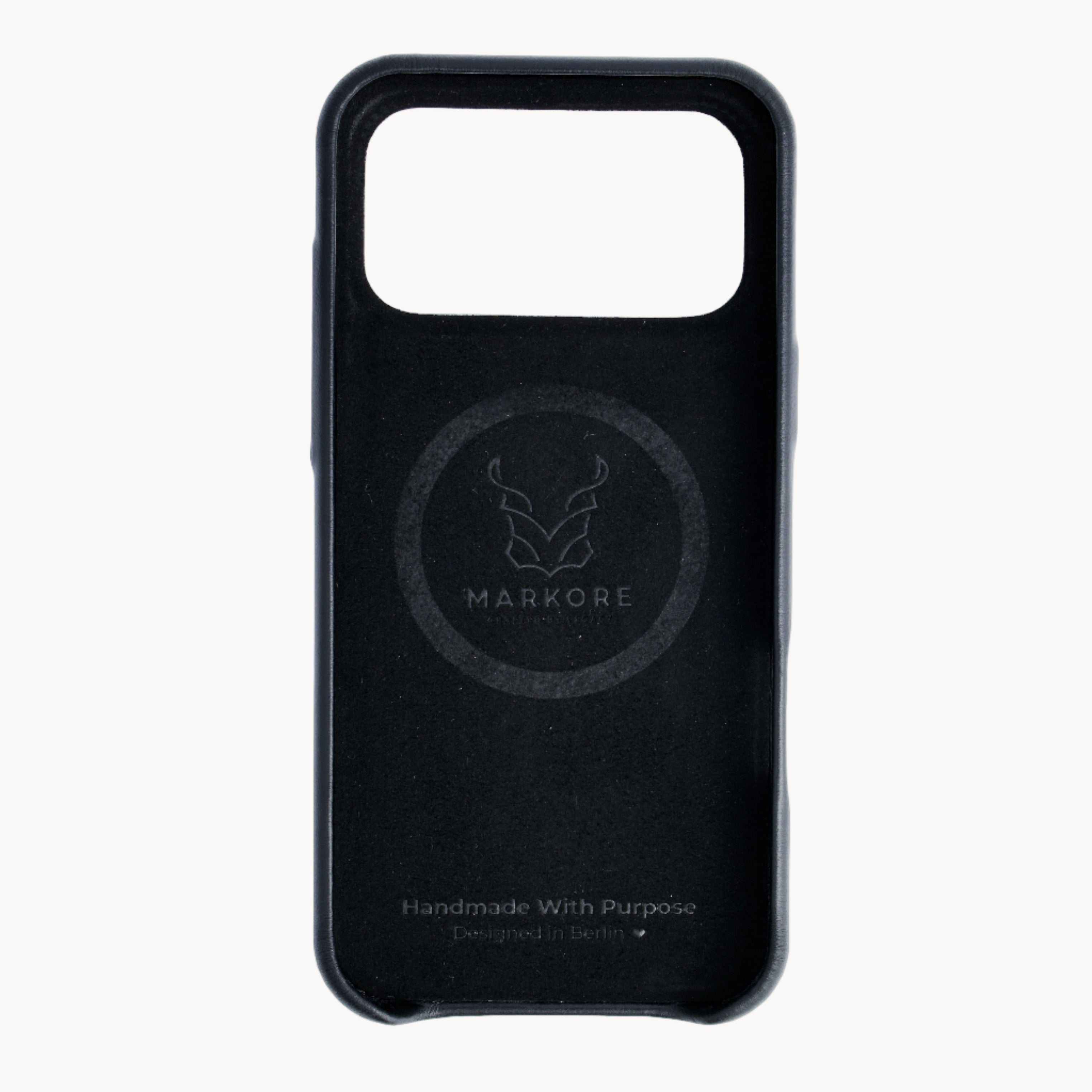 Markore Himalayan Midnight iPhone case with branding on a white background